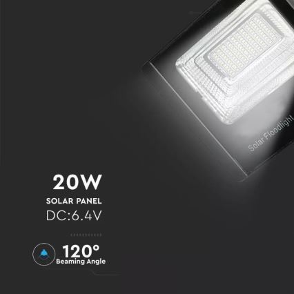 LED Dæmpbar solcelleprojektør LED/20W/6,4V 4000K IP65 10000 mAh + fjernbetjening