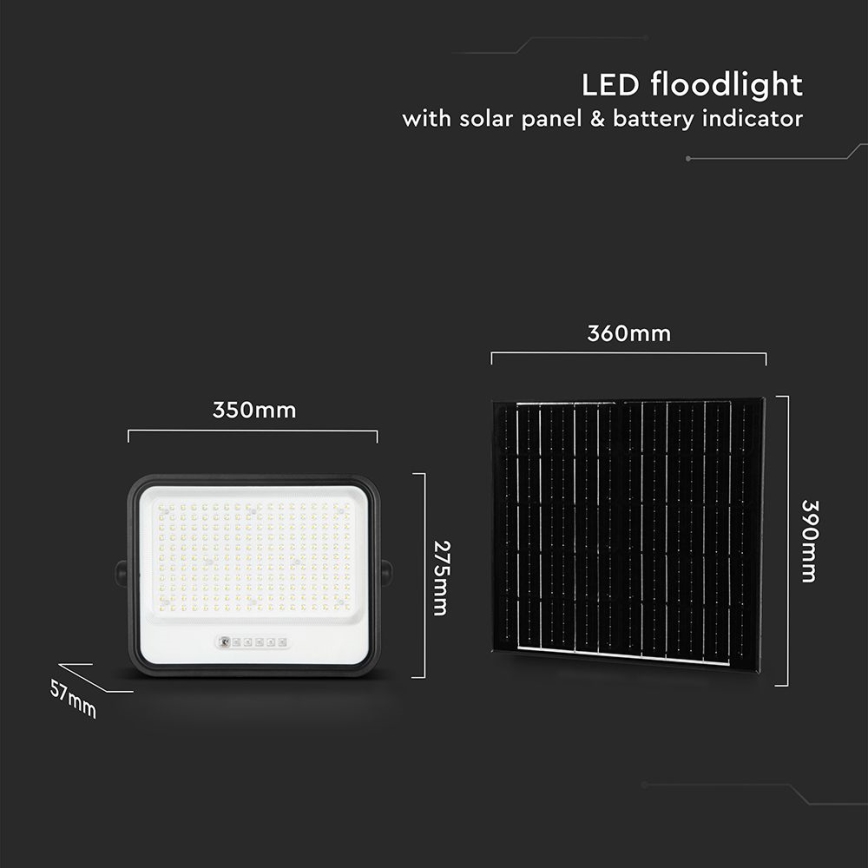LED Dæmpbar solcellereflektor LED/400W/3,2V 2000-8000K IP65 20000 mAh sort + fjernbetjening