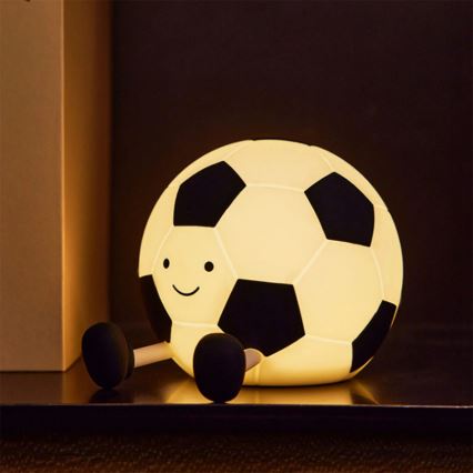 LED børnelampe m. touch-funktion dæmpbar FOOTBALL LED/2W/5V USB 1200 mAh hvid/sort