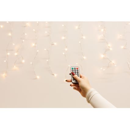 Dæmpbar udendørs LED-gardin CURTAIN 360xLED/8,4W/230V 2x2 m IP44 varm hvid + fjernbetjening