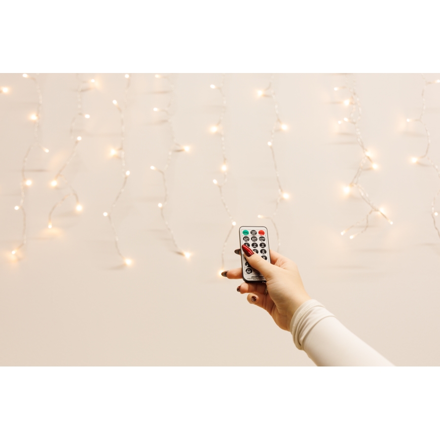 Dæmpbar udendørs LED-gardin CURTAIN 360xLED/8,4W/230V 2x2 m IP44 varm hvid + fjernbetjening