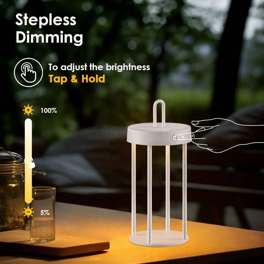 LED-dæmpbar udendørs genopladelig berøringsbetjent bordlampe GENTLE LED/1,5W/3,7V 3000 mAh IP44 hvid