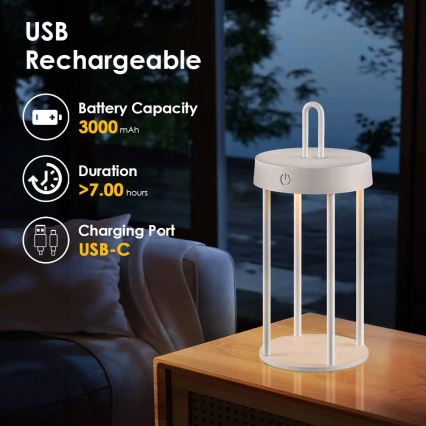 LED-dæmpbar udendørs genopladelig berøringsbetjent bordlampe GENTLE LED/1,5W/3,7V 3000 mAh IP44 hvid