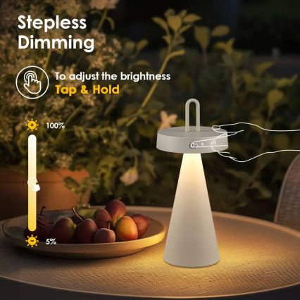 LED dæmpbar udendørs genopladelig berøringsbetjent bordlampe HALO LED/1,5W/3,7V 3000 mAh IP44 grå
