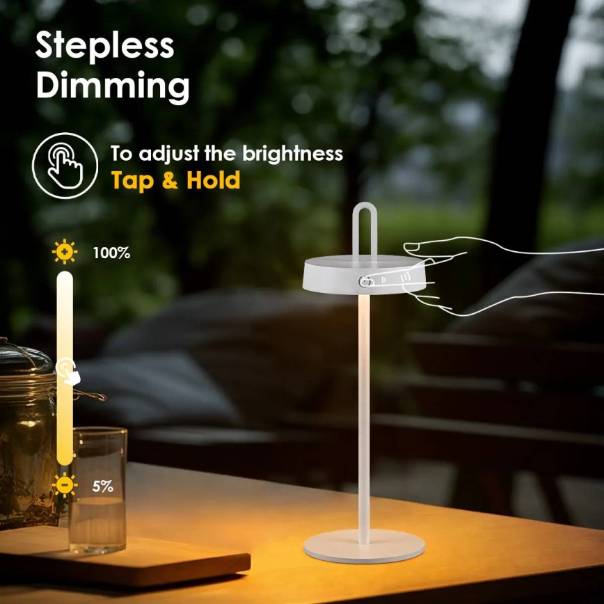 LED-dæmpbar udendørs genopladelig berøringsbetjent bordlampe SHINE LED/1,5W/3,7V 3000 mAh IP44 hvid