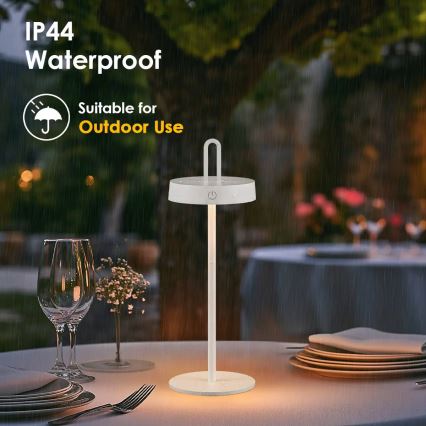 LED-dæmpbar udendørs genopladelig berøringsbetjent bordlampe SHINE LED/1,5W/3,7V 3000 mAh IP44 hvid
