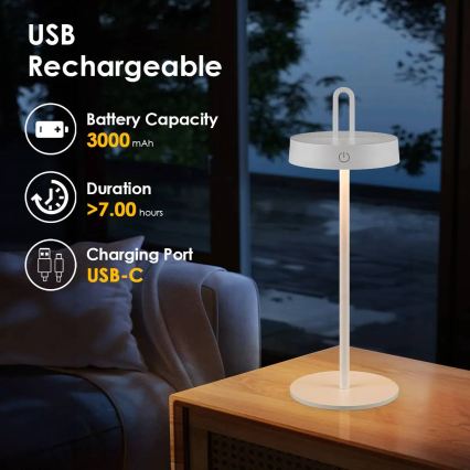 LED-dæmpbar udendørs genopladelig berøringsbetjent bordlampe SHINE LED/1,5W/3,7V 3000 mAh IP44 hvid