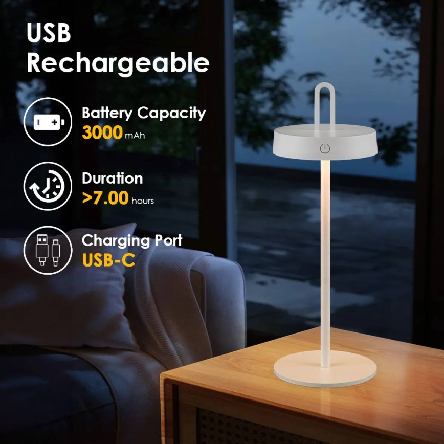 LED-dæmpbar udendørs genopladelig berøringsbetjent bordlampe SHINE LED/1,5W/3,7V 3000 mAh IP44 hvid