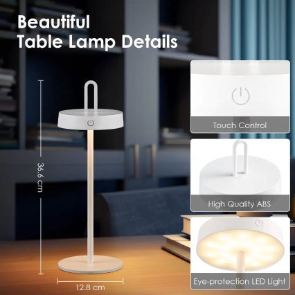 LED-dæmpbar udendørs genopladelig berøringsbetjent bordlampe SHINE LED/1,5W/3,7V 3000 mAh IP44 hvid