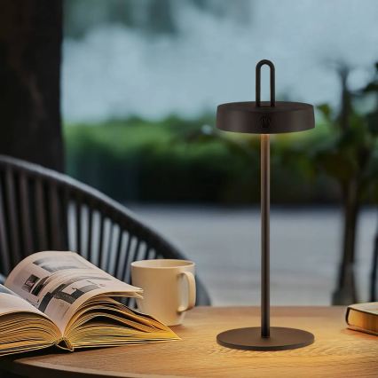 LED Dæmpbar udendørs genopladelig berøringsbetjent bordlampe SHINE LED/1,5W/3,7V 3000 mAh IP44 sort