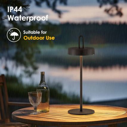 LED Dæmpbar udendørs genopladelig berøringsbetjent bordlampe SHINE LED/1,5W/3,7V 3000 mAh IP44 sort