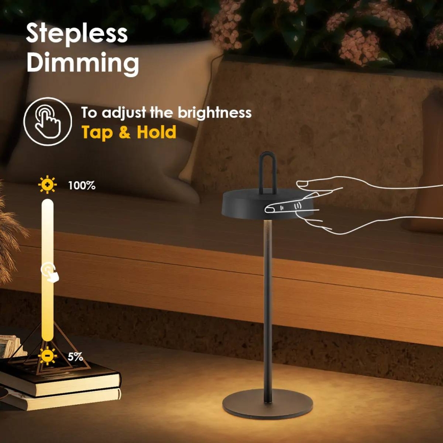 LED Dæmpbar udendørs genopladelig berøringsbetjent bordlampe SHINE LED/1,5W/3,7V 3000 mAh IP44 sort