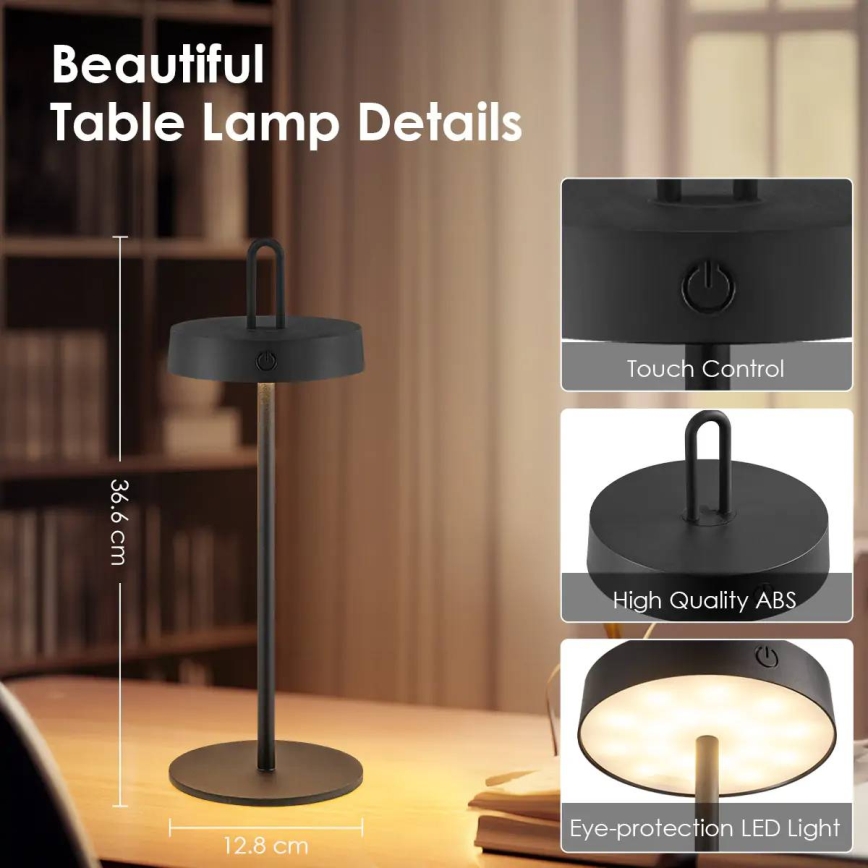 LED Dæmpbar udendørs genopladelig berøringsbetjent bordlampe SHINE LED/1,5W/3,7V 3000 mAh IP44 sort