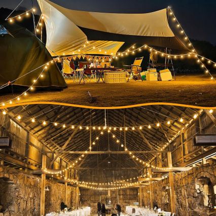 LED-dæmpbar udendørs dekorationslyskæde 25xE12/1W/24/230V 17,5 m IP65 sort + fjernbetjening