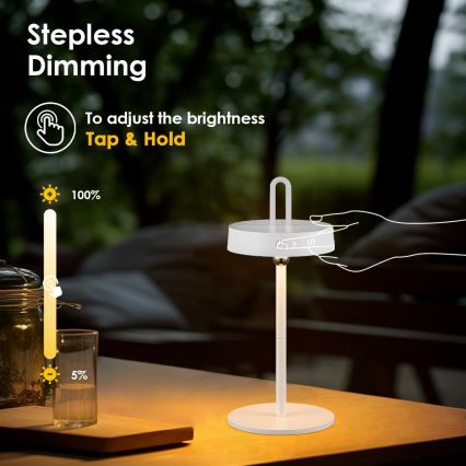 LED dæmpbar udendørs genopladelig berøringsbetjent bordlampe GENTLE LED/1,5W/3,7V 3000 mAh IP44 hvid