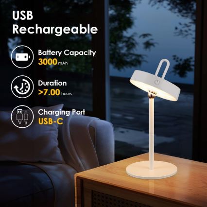LED dæmpbar udendørs genopladelig berøringsbetjent bordlampe GENTLE LED/1,5W/3,7V 3000 mAh IP44 hvid