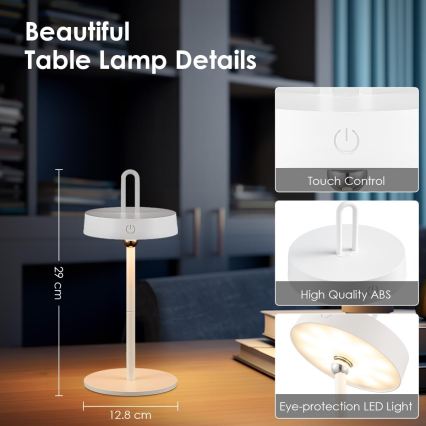 LED dæmpbar udendørs genopladelig berøringsbetjent bordlampe GENTLE LED/1,5W/3,7V 3000 mAh IP44 hvid