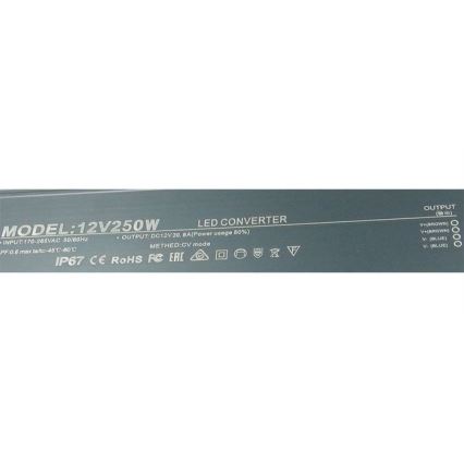 LED Elektrisk transformer 250W/12V IP67