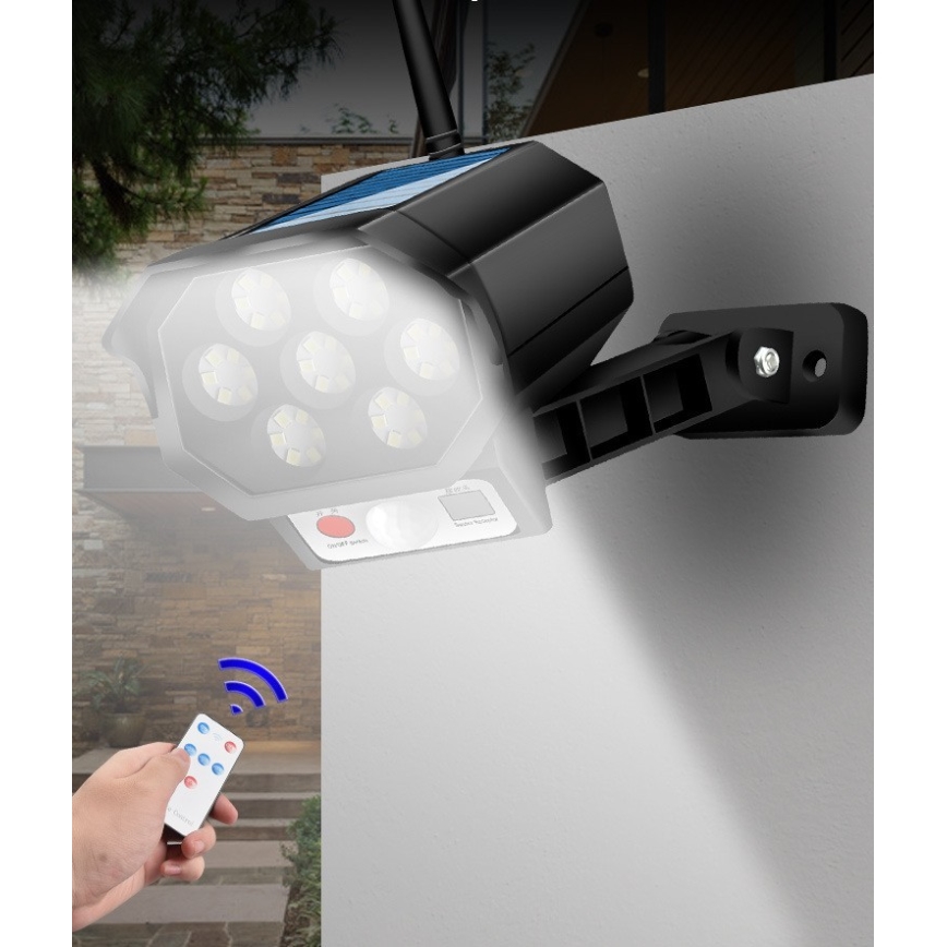 LED-falsk overvågningskamera med sensor og solcellepanel LED/5W/5,5V 800 mAh IP65 + fjernbetjening