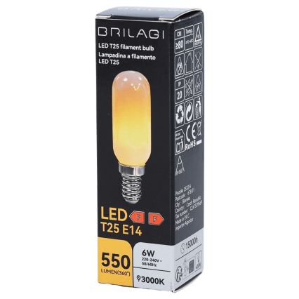 LED-filamentpære T25 E14/6W/230V 3000K - Brilagi