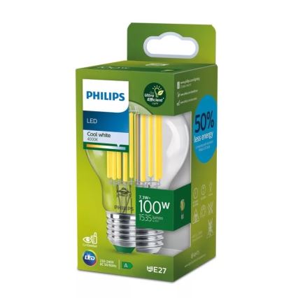LED-filamentpære Ultraeffektiv Philips A60 E27/7,3W/230V 4000K