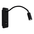 LED Fleksibel væglampe med USB BASE 1xLED/8W+1xLED/2W/230V sort