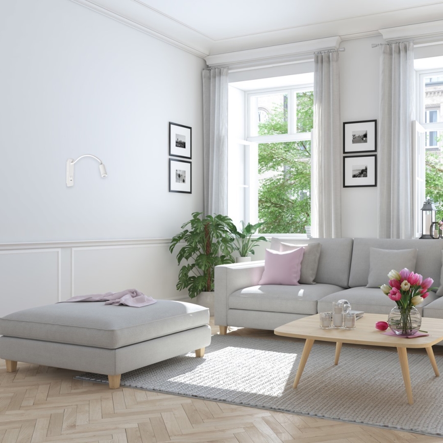 LED fleksibel væglampe med USB BASE LED/8W+LED/2W/230V hvid