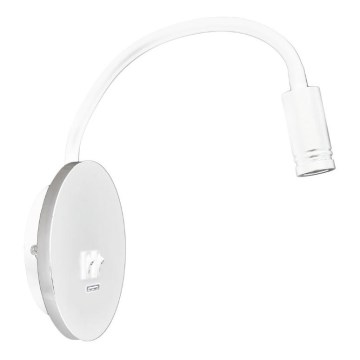 LED fleksibel væglampe med USB BASE LED/8W+LED/2W/230V hvid/sølv