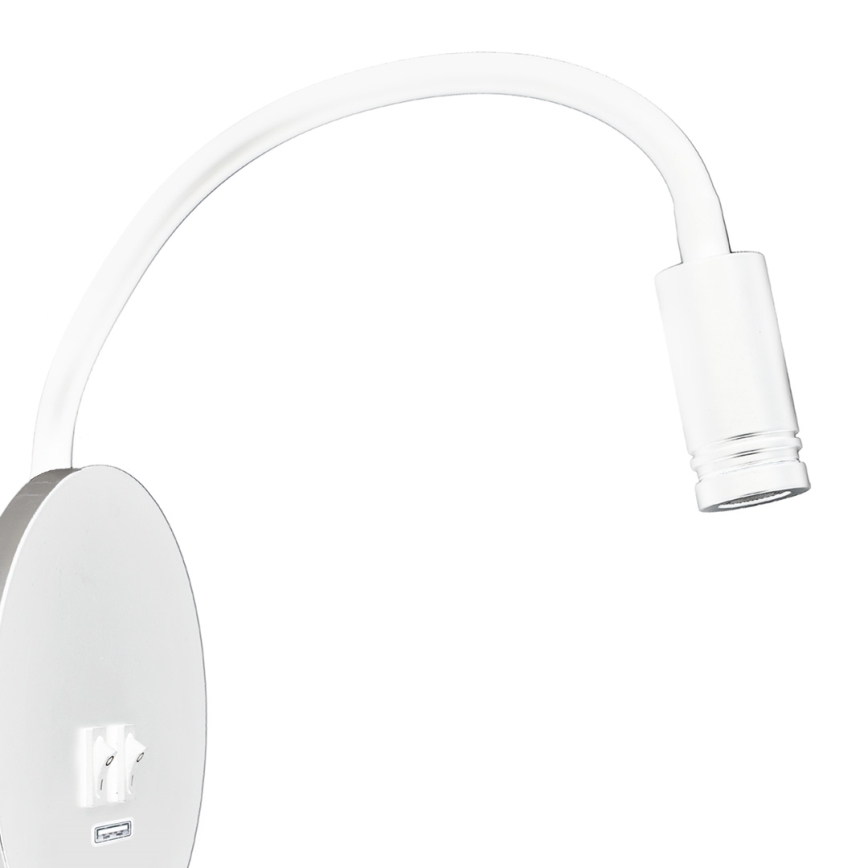 LED fleksibel væglampe med USB BASE LED/8W+LED/2W/230V hvid/sølv