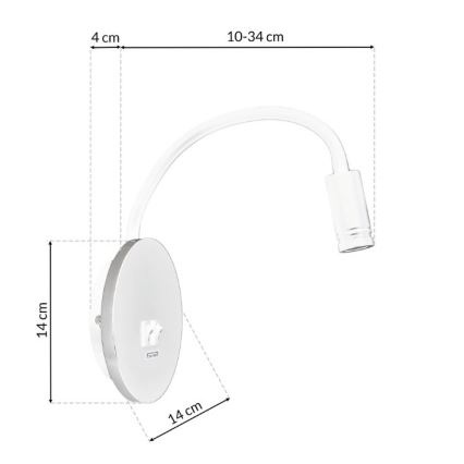 LED fleksibel væglampe med USB BASE LED/8W+LED/2W/230V hvid/sølv