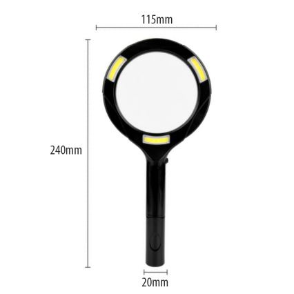 LED-forstørrelsesglas 3×ZOOM med LED-belysning/3W/2xAA IP22