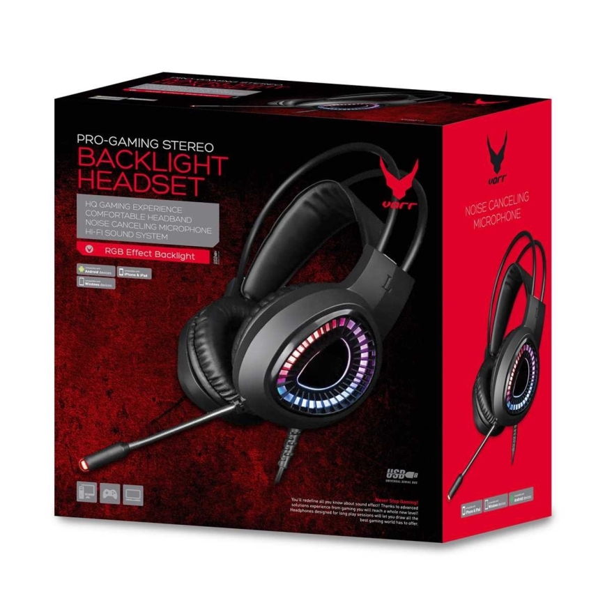 LED gaming headset RGB-farver VARR med mikrofon 7.1
