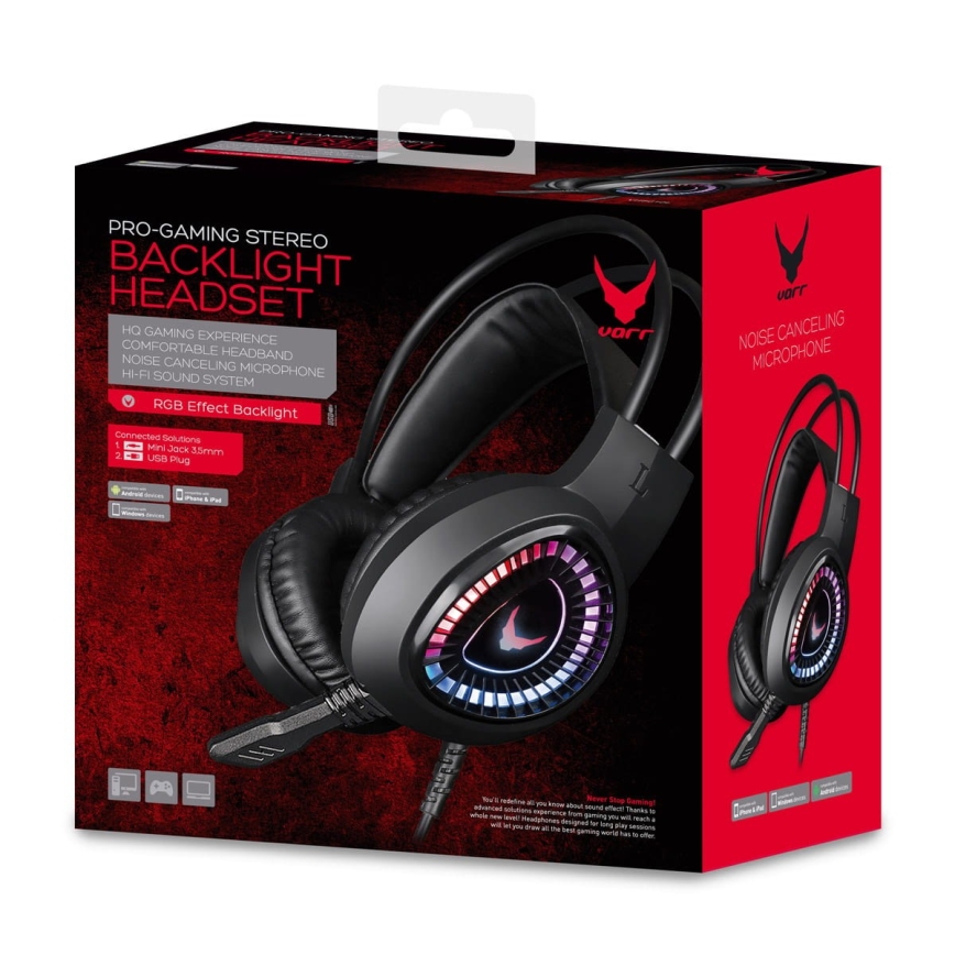 LED gaming headset RGB-farver VARR med mikrofon
