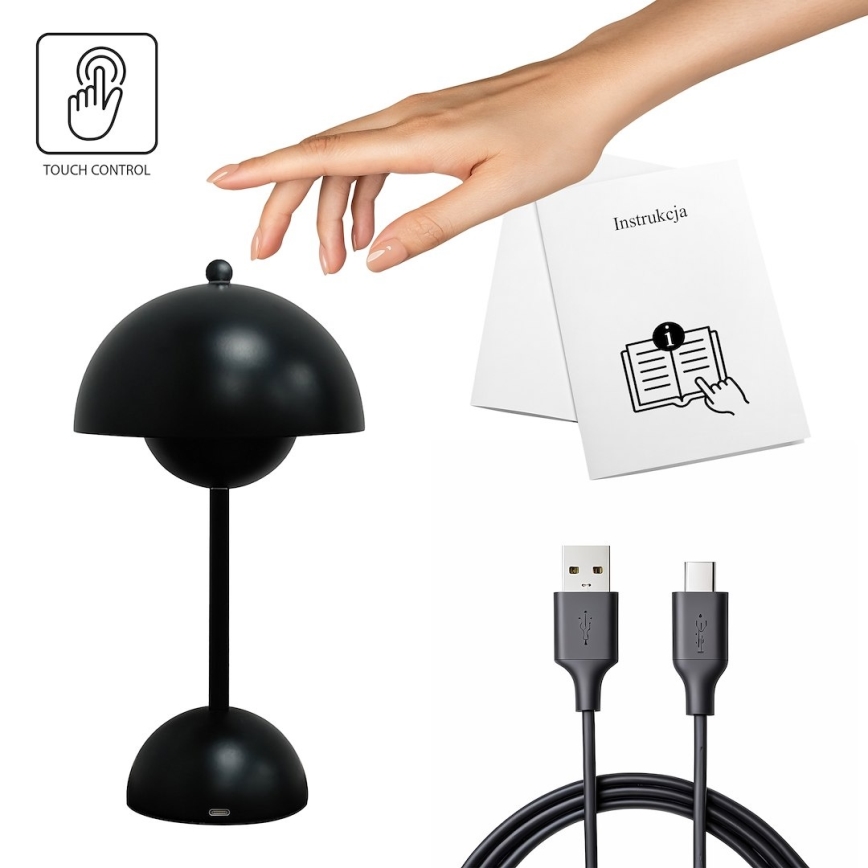 LED genopladelig berøringsbetjent bordlampe COSTA LED/3W/5V 2400 mAh 3000-6000K sort