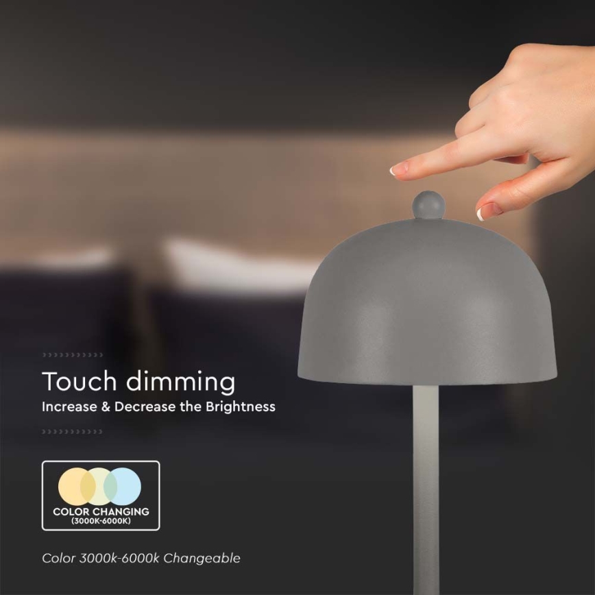 LED Dæmpbar Genopladelig Touch Bordlampe LED/1W/5V 3000-6000K 1800 mAh Grå