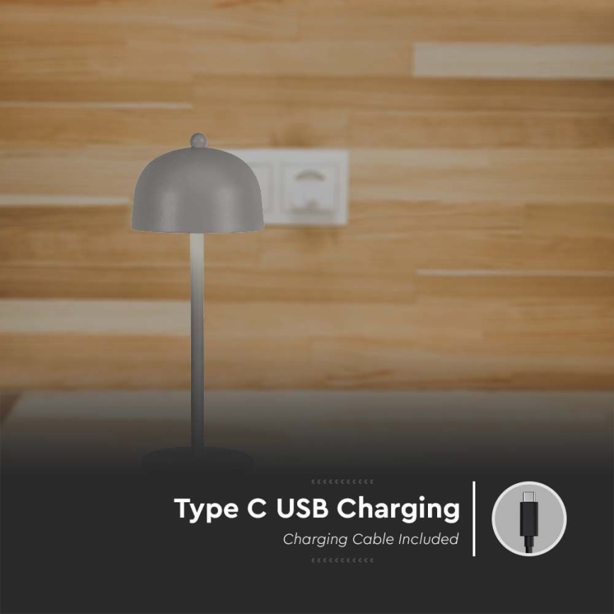 LED Dæmpbar Genopladelig Touch Bordlampe LED/1W/5V 3000-6000K 1800 mAh Grå