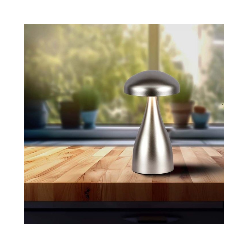 LED Dæmpbar Genopladelig Touch Bordlampe LED/1W/5V 3000-6000K 1800 mAh Sølv
