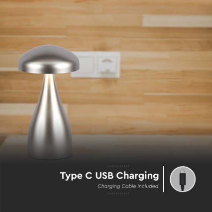 LED Dæmpbar Genopladelig Touch Bordlampe LED/1W/5V 3000-6000K 1800 mAh Sølv