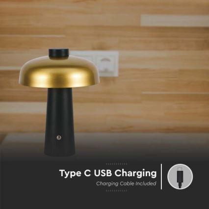 LED Dæmpbar genopladelig touch bordlampe LED/3W/5V 3000-6000K 1800 mAh sort/guld
