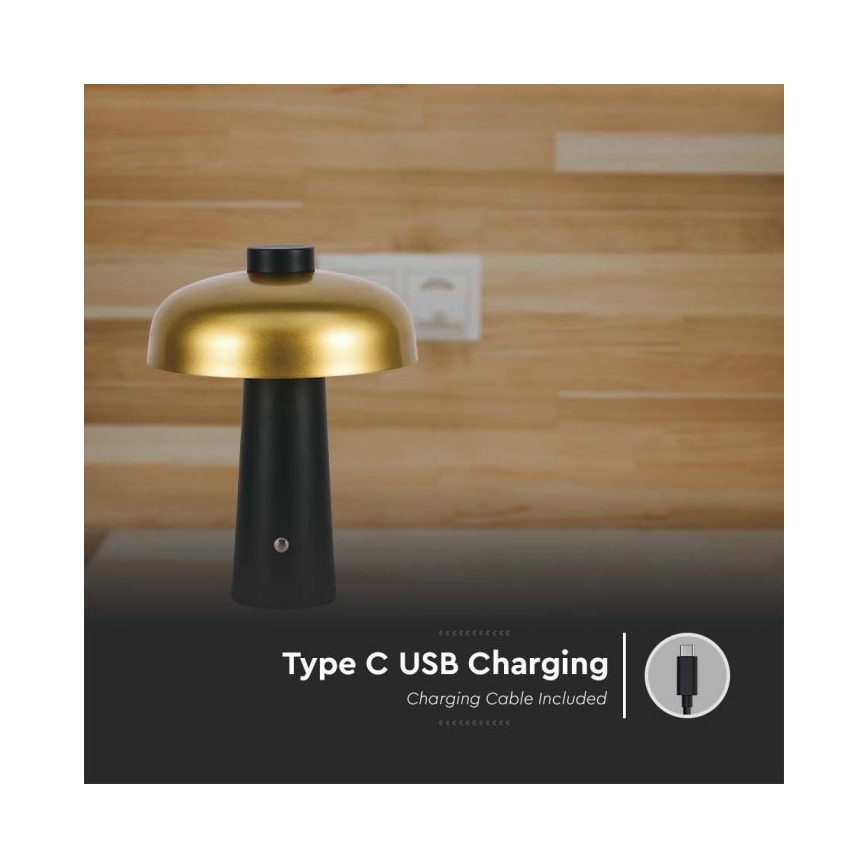 LED Dæmpbar genopladelig touch bordlampe LED/3W/5V 3000-6000K 1800 mAh sort/guld