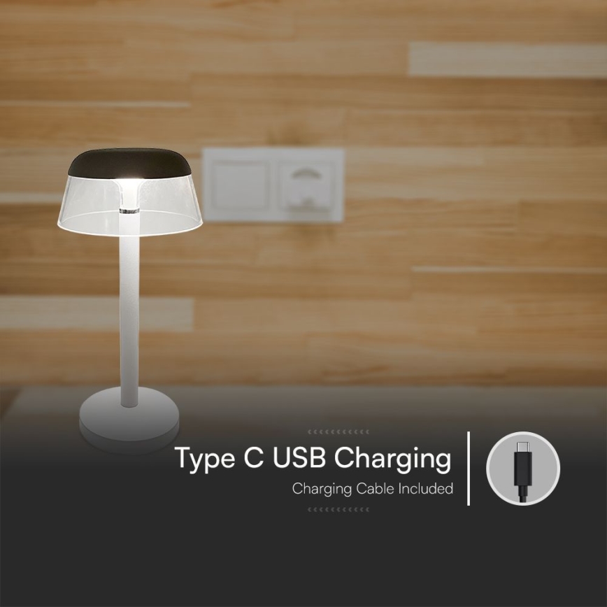 LED Genopladelig bordlampe m. touch-funktion dæmpbar LED/3W/5V 3000-6000K 1800 mAh hvid