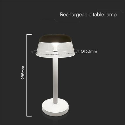 LED Genopladelig bordlampe m. touch-funktion dæmpbar LED/3W/5V 3000-6000K 1800 mAh hvid