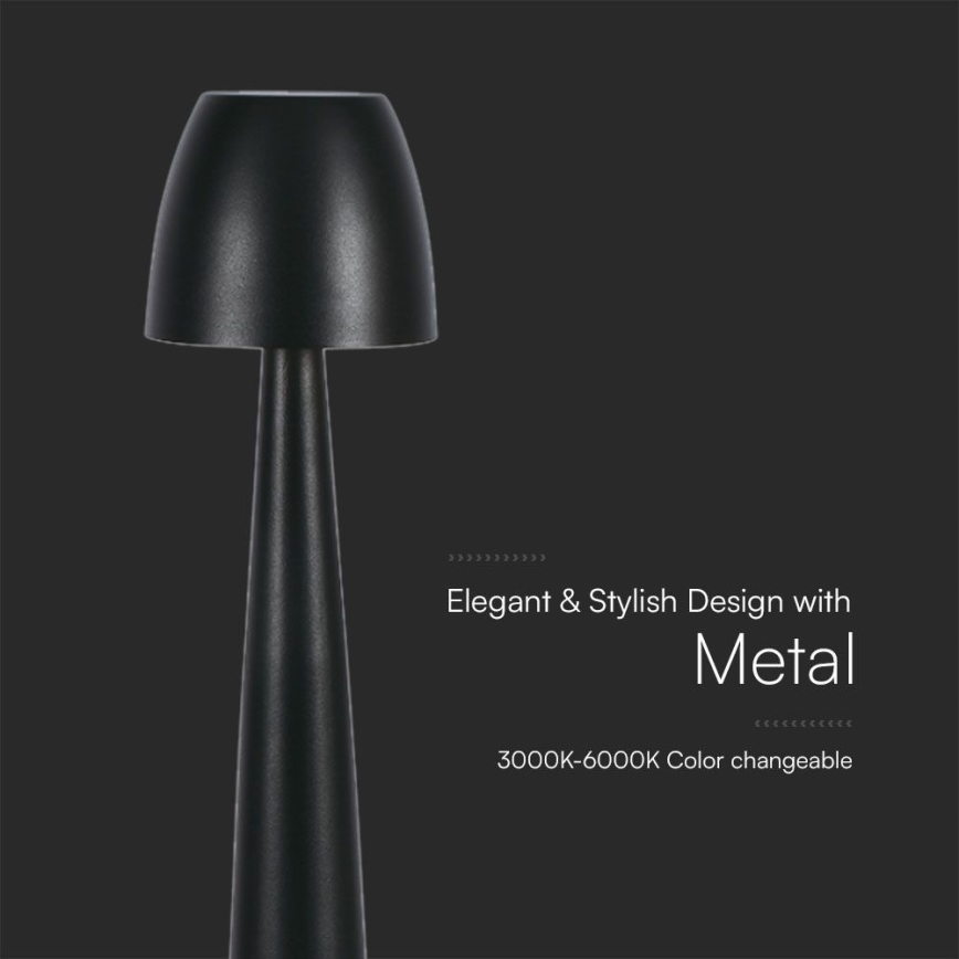 LED Genopladelig bordlampe m. touch-funktion dæmpbar LED/3W/5V 3000-6000K 1800 mAh sort