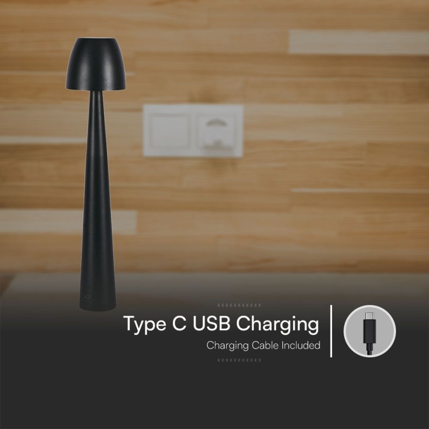LED Genopladelig bordlampe m. touch-funktion dæmpbar LED/3W/5V 3000-6000K 1800 mAh sort