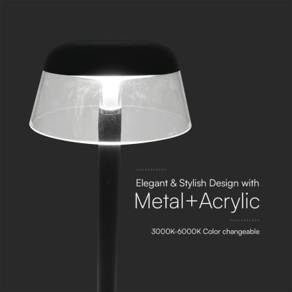 LED Genopladelig bordlampe m. touch-funktion dæmpbar LED/3W/5V 3000-6000K 1800 mAh sort