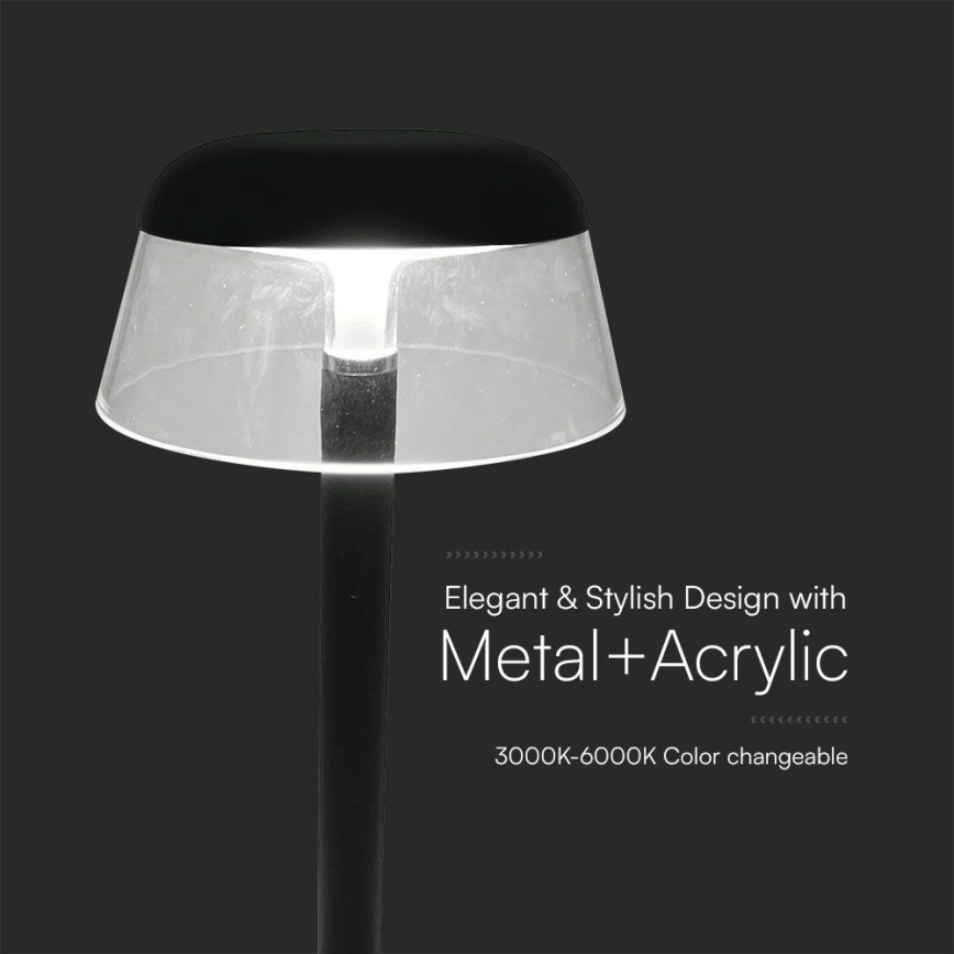 LED Genopladelig bordlampe m. touch-funktion dæmpbar LED/3W/5V 3000-6000K 1800 mAh sort