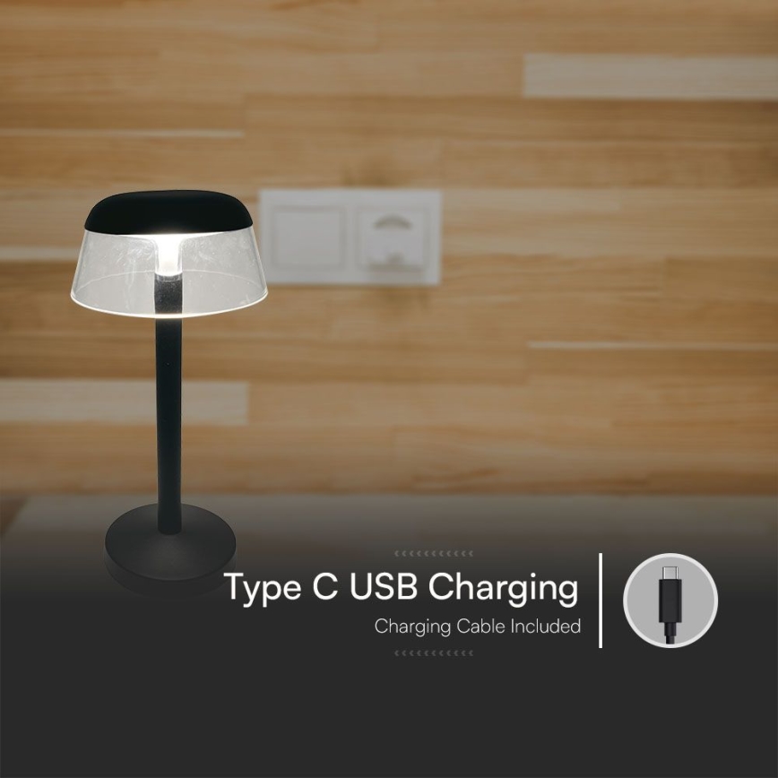 LED Genopladelig bordlampe m. touch-funktion dæmpbar LED/3W/5V 3000-6000K 1800 mAh sort
