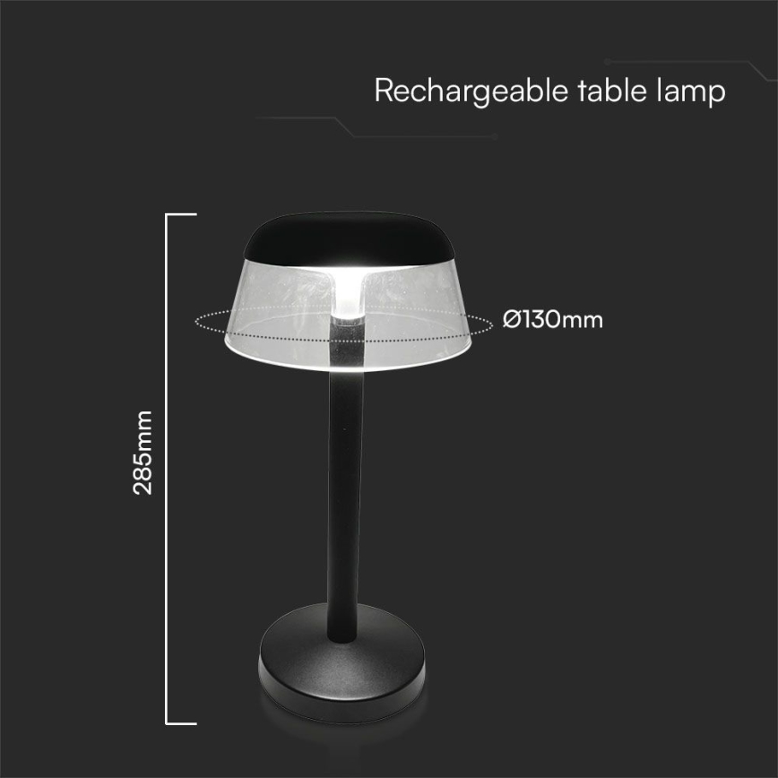 LED Genopladelig bordlampe m. touch-funktion dæmpbar LED/3W/5V 3000-6000K 1800 mAh sort