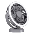 LED Genopladelig bordventilator med LED-belysning LED/3W/5V USB 2400 mAh grå