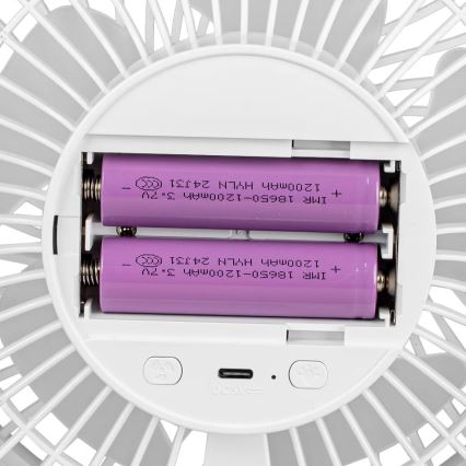 LED Genopladelig bordventilator med LED-belysning LED/3W/5V USB 2400 mAh hvid